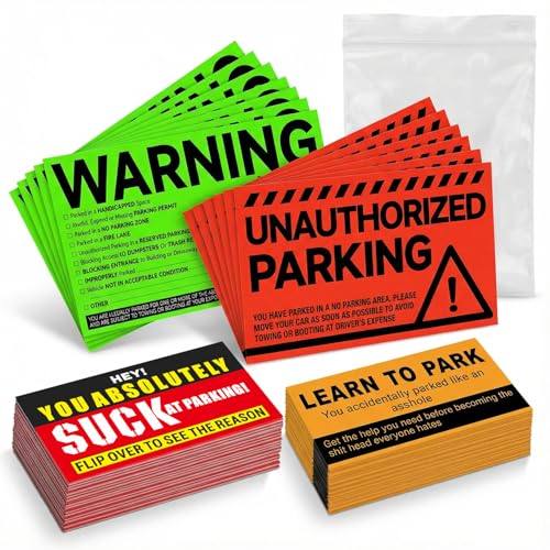 120Pcs Parking Violation Kit - Mixed Pack of 20 Hard-to-Remove Towing Stickers (Green & Red) & 100 Funny Bad Parking Cards - High Visibility Warning Labels for Private Lots Driveways & Pranks