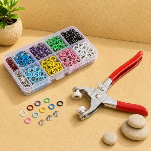 Image of Snap Button Fastener Kit with Plier Tool, Multi-Color | Metal Press Studs Set, For Clothing, Leather, DIY Craft, Repair Kit, Storage Box