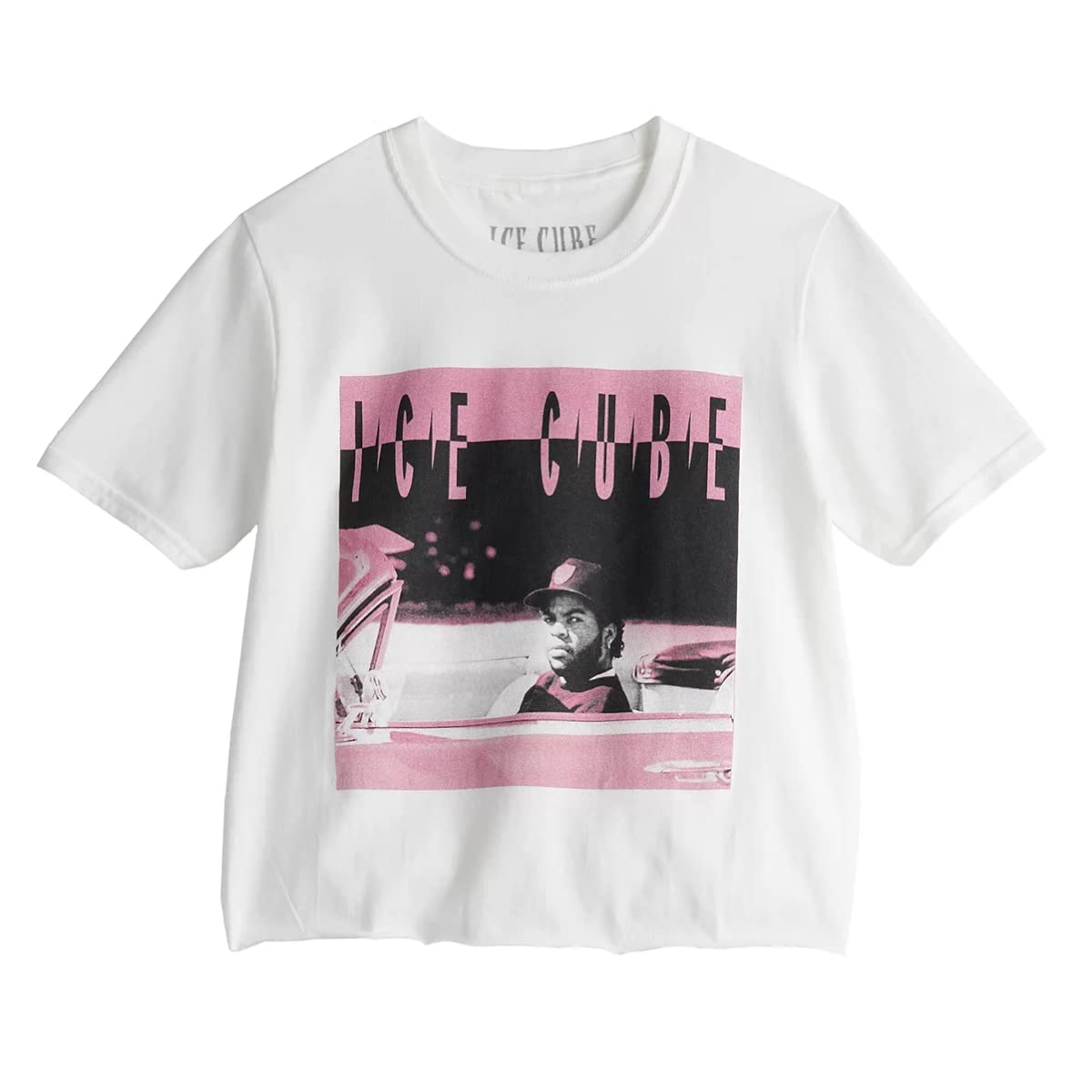 Ice CubeJuniors' Women's Short-Sleeve Graphic Skimmer Tee (White, Large, L)