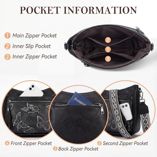 Image of BELTANA Crossbody Bags for Women Trendy Vegan Leather Hobo Purses Medium Butterfly Cross Body Purse with Wide Strap | Adjustable Strap