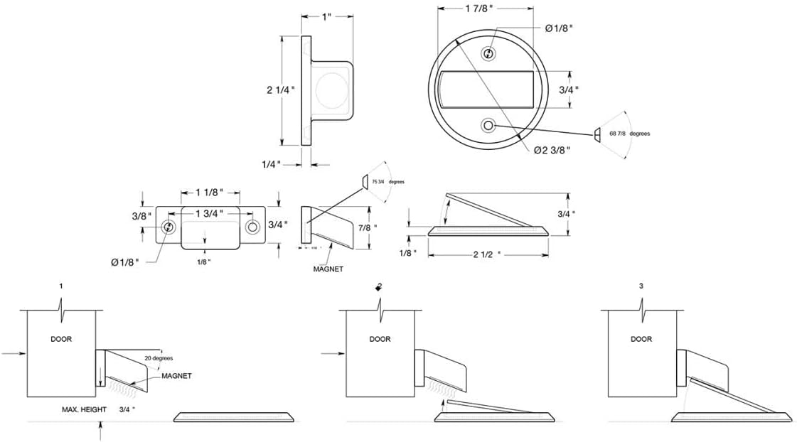 Deltana MDHF25U10B 2.5-Inch Diameter Magnetic Door Holder Flush