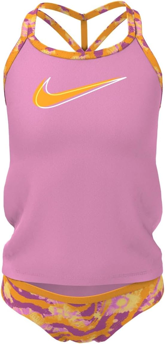 Nike Girls' Watercolor T-Crossback Two Piece Tankini Set (Big Kid) Pink Spell