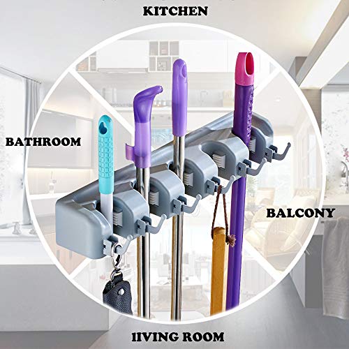 votron Coat Hooks Wall Mounted Modern Hook Rack Stainless Steel Towel Hanger Holder Organizer Storage with 5 Double Heavy Duty Hanger Hooks for Bathroom Bedroom Kitchen (mop Holder-2 Pack) - Thumbnail 6