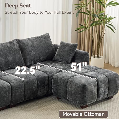 Image of 143 inch Oversized U Shaped Couch, Large Chenille Cloud Couch with Two Movable Ottomans, Memory Foam and Solid Wood Legs, Mid Century Modern Modular Sectional Couches for Living Room, Tufted Sofa, Grey