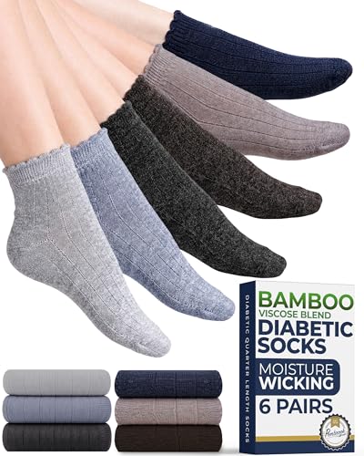 Image of Pembrook Frill Knit Diabetic Socks for Women & Men with Bamboo Viscose - 6 Pairs Non Binding Wide Neuropathy Socks for Women