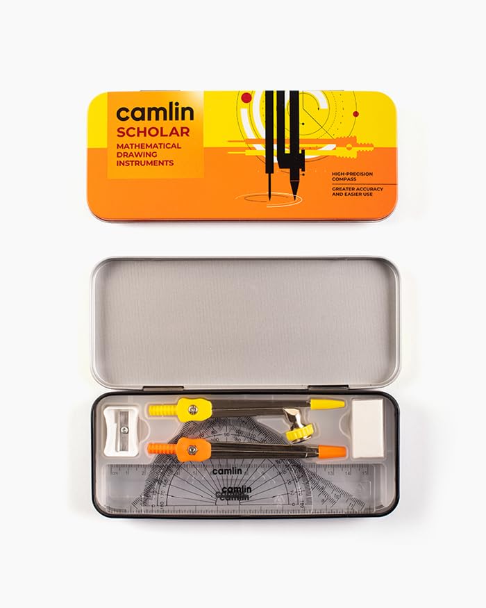 Image of Camel Scholar Geometry Box - Premium 12-Piece Technical Drawing Set in Sturdy Metal Case for School & Professional Use