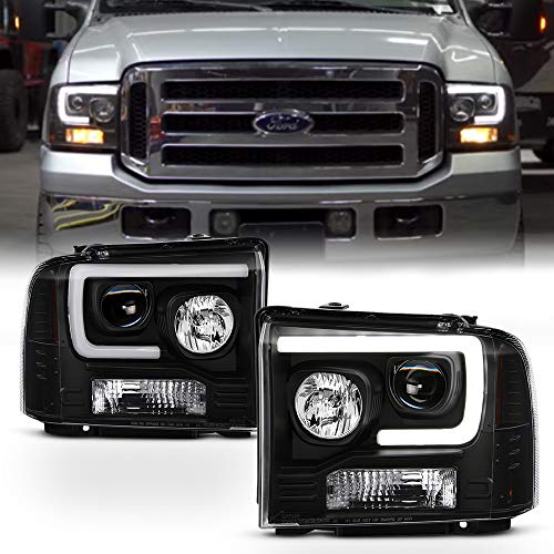 ACANII - For 2005-2007 Ford F250 F350 F450 Superduty Black LED Tube Projector Headlights Headlamps Pair Set Left+Right