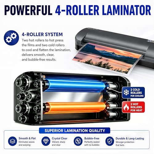 Image of SINCHI 13-Inch Thermal Laminator & Foil Applicator, 3-10 Mil, 4-Roller, 55s Warm-Up, 18 seconds /page, Auto Shutoff, Commercial-Grade Laminating Machine with 10 Pouches for Office, School, Crafts & DIY