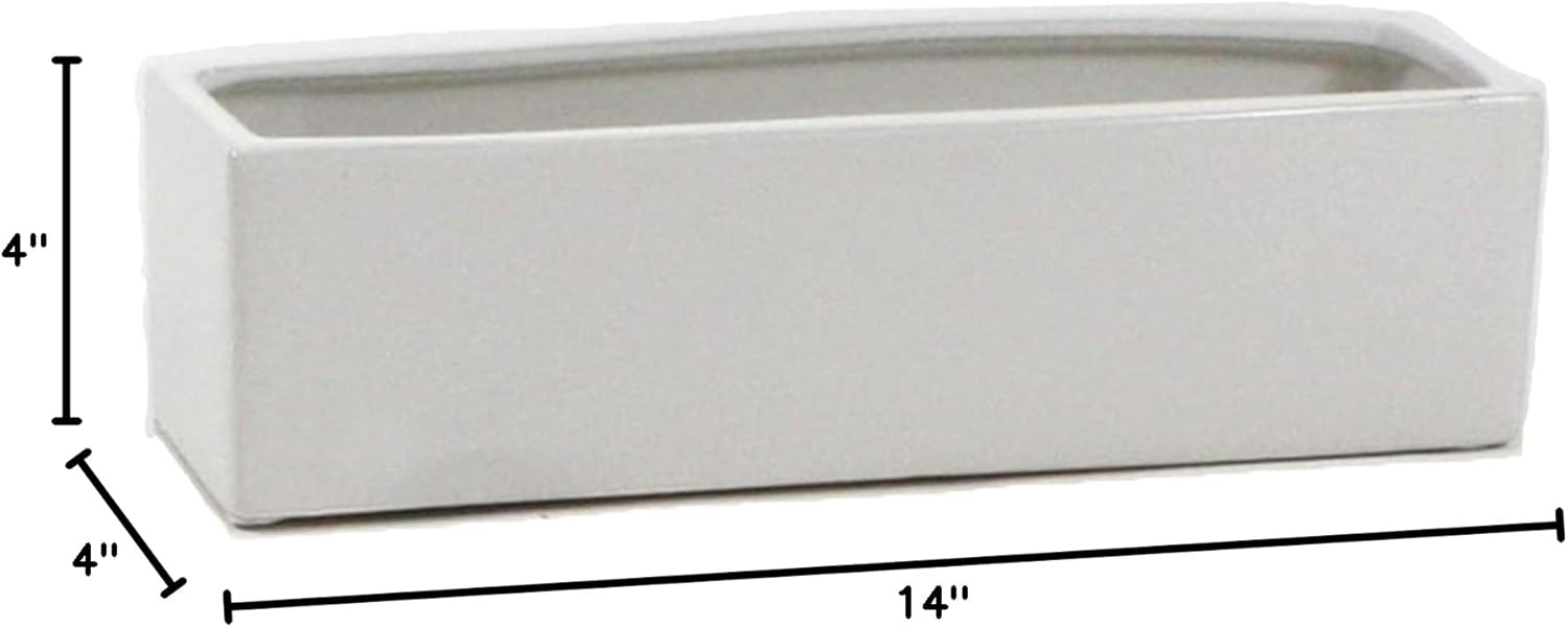 WGVI Long Rectangle Ceramic Planter Vase in White 14" x 4" x 4"H, Rectangular Box Block Terrarium Pot, Flower Arrangement, Tabletop Centerpiece, Home Decor Organization Storage Container, 1 Pc.