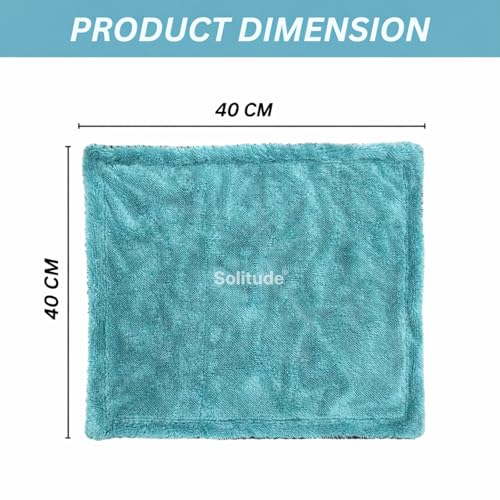 Image of Solitude 1200 GSM Microfiber Car Cleaning Towel 40x40 cm (Aqua Blue+Grey) | Twisted Loop Super Absorbent Edgeless Design with Plush Pile and Lint Free Cloth for Drying and Detailing