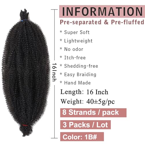 Xtrend 3 Packs 16 Inch Soft Springy Afro Twist Hair Pre-Separated Spring Twist Hair for Faux Locs Natural Black Marley Twist Crochet Braiding Hair Synthetic Hair Extensions for Black Women 1B#… - Image 2