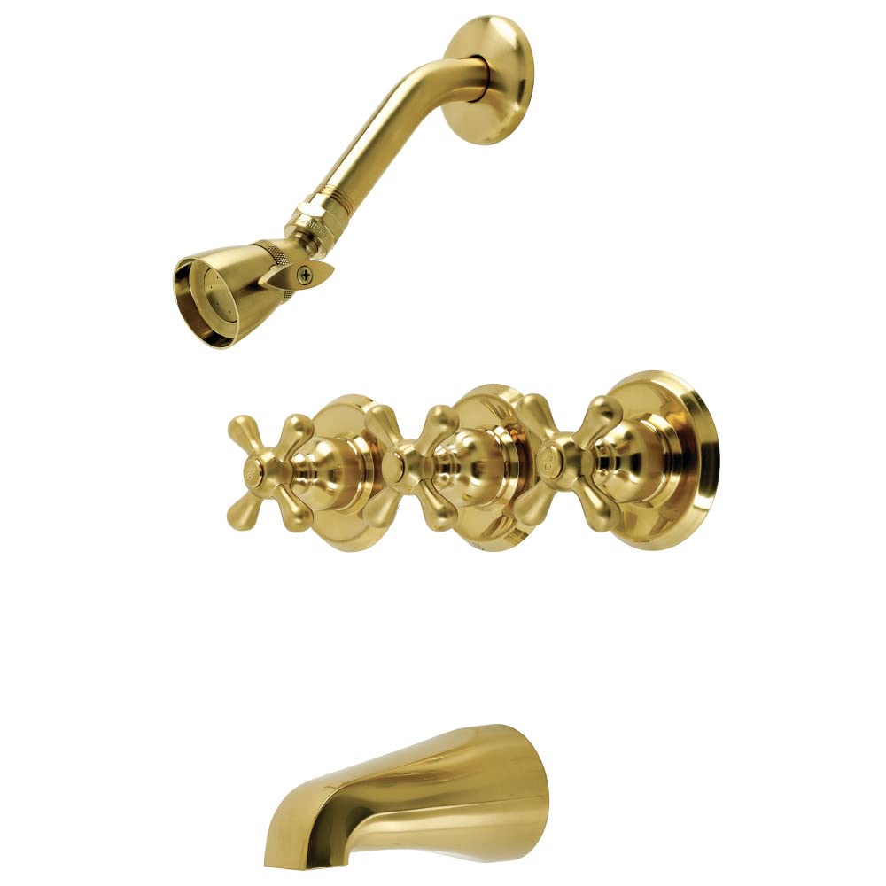 Kingston Brass KB237AX Victorian Triple-Handle Tub and Shower Faucet in Brushed Brass