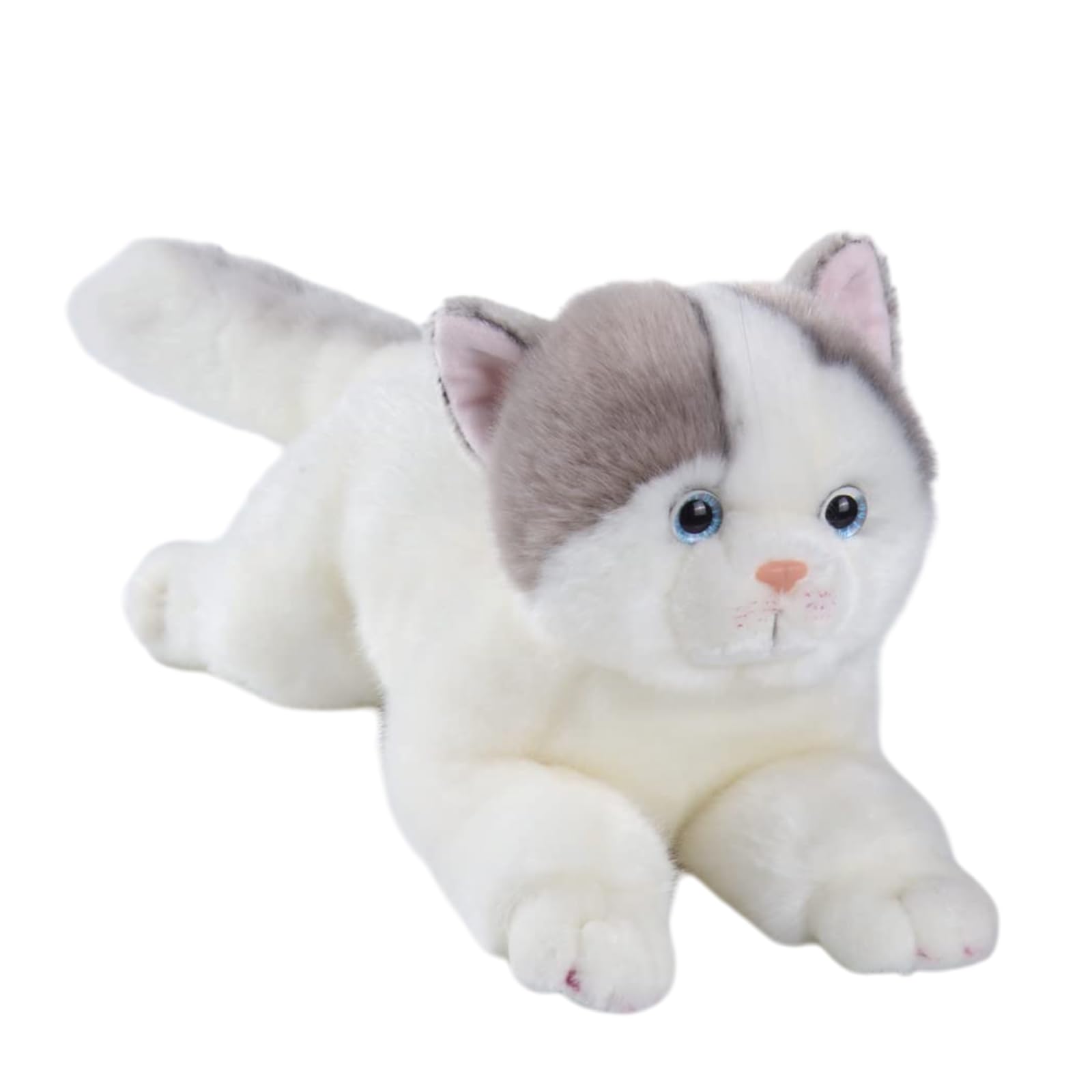 CU-MATE 16 Inch Realistic Cat Stuffed Animal, Cat Plush Toy, Soft Plushie for Kids and Girls (Lying blue and white cat)