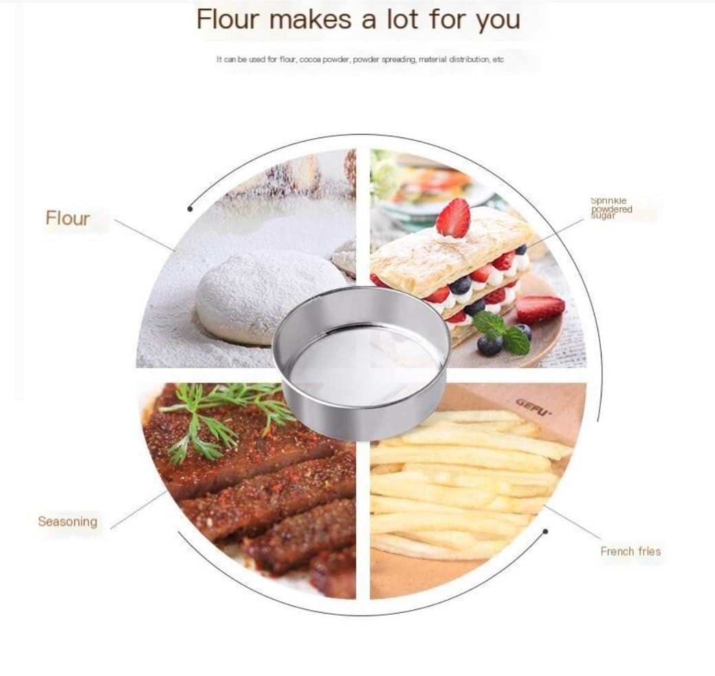Passoire de Cuisine 1pcs en Acier Inoxydable Tamis-Tamis Outil de pâtisserie Cuisine Rond Farine de Sucre en Poudre à Tamis collander Pâtes(2pc)