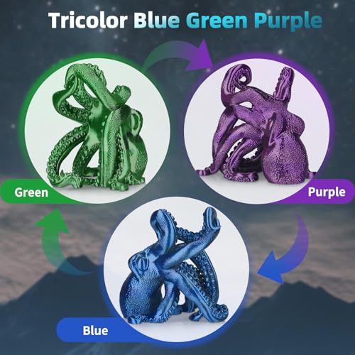 Image of 3D Printer Silk PLA Filament 1.75mm, Shiny Triple Color Blue Green Purple, Dimensional Accuracy + /- 0.02 mm, 1KG (2.1lbs) /Spool Easy to Print for Most FDM 3D Printers