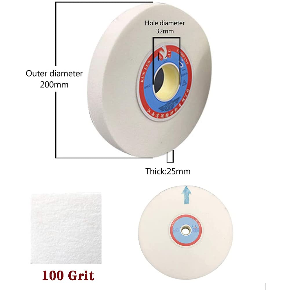 1 szt. Ściernica stołowa z białego korundu ceramicznego 200 mm | Otwór 32 mm, grubość 25 mm i ziarnistość 46-120 do ostrzenia szlifierek stołowych(100 Grit)