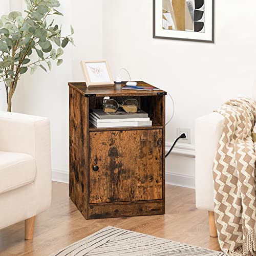 Hoobro Nightstand With Charging Station, Nightstand With Storage Cabinet & Usb Ports & Ower Outlets, End Table For Small Spaces, Stable And Sturdy, For Living Room, Bedroom, Rustic Brown Bf531Bz01 #TOP5
