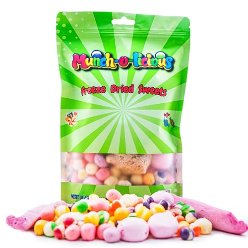 Munch-o-licious Chuches Liofilizadas 100g - Mezcla de Dulces Halal Americanos - Fresas deshidratadas - Perfecto para Regalo - Paquete Resealable - Gominolas Liofilizadas Trendy TikTok