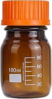 Vista 1 de 20 piezas de vidrio de borosilicato ámbar 3.4 fl oz graduado redondo laboratorio reactivo medios/botella de almacenamiento con tapa de rosca naranja