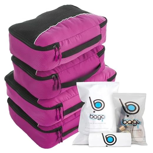 4Pz Bago Cubi Di Imballaggio - Set per Viaggi (2+2-Pink)+ 6Pz Sacchetti Organizzatori per i bagagli