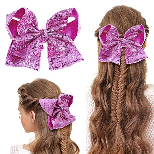 Sibba 1 Pc Hair Bow 8 Inches Big Clip Sequin Oversize Sequined Barrettes Glitter Layered Pigtail Holder For Little Girls Kids Women Sweet Accessories(Purple) #TOP12