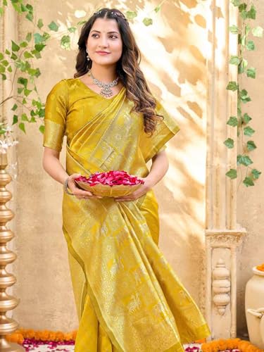 Image of Satrani Women's Silk Banarasi Weaving Saree with Unstitched Blouse Piece
