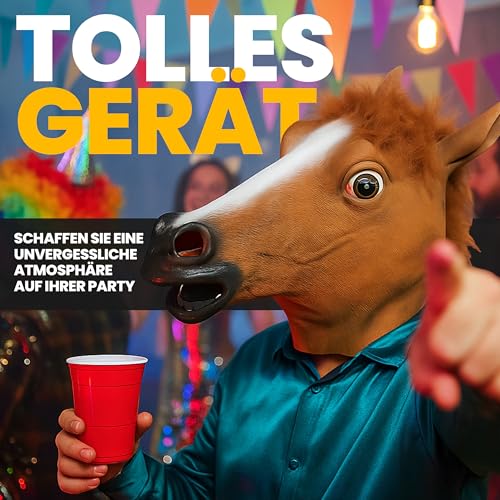 Retoo Pferdemaske für Karneval Maske Latex, Tiermaske Erwachsene, Pferd Kostüm für Weihnachten Party Dekoration, Pferdekopf, Pferde Maske, Tierkopf Halloween, Braun