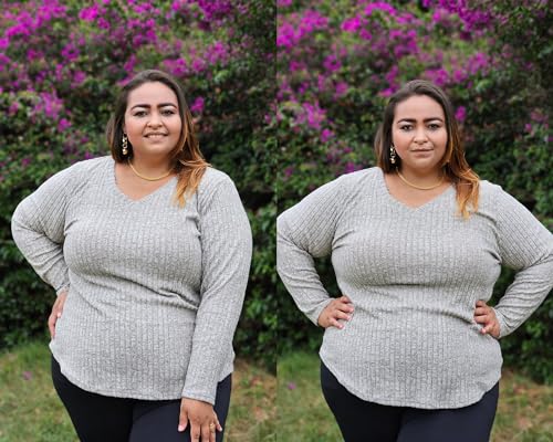 CARCOS Plus Size Tops for Women Long Sleeve Fall Shirts Lightweight Sweaters Basic V Neck Tunics Casual T Shirt XL-5XL2