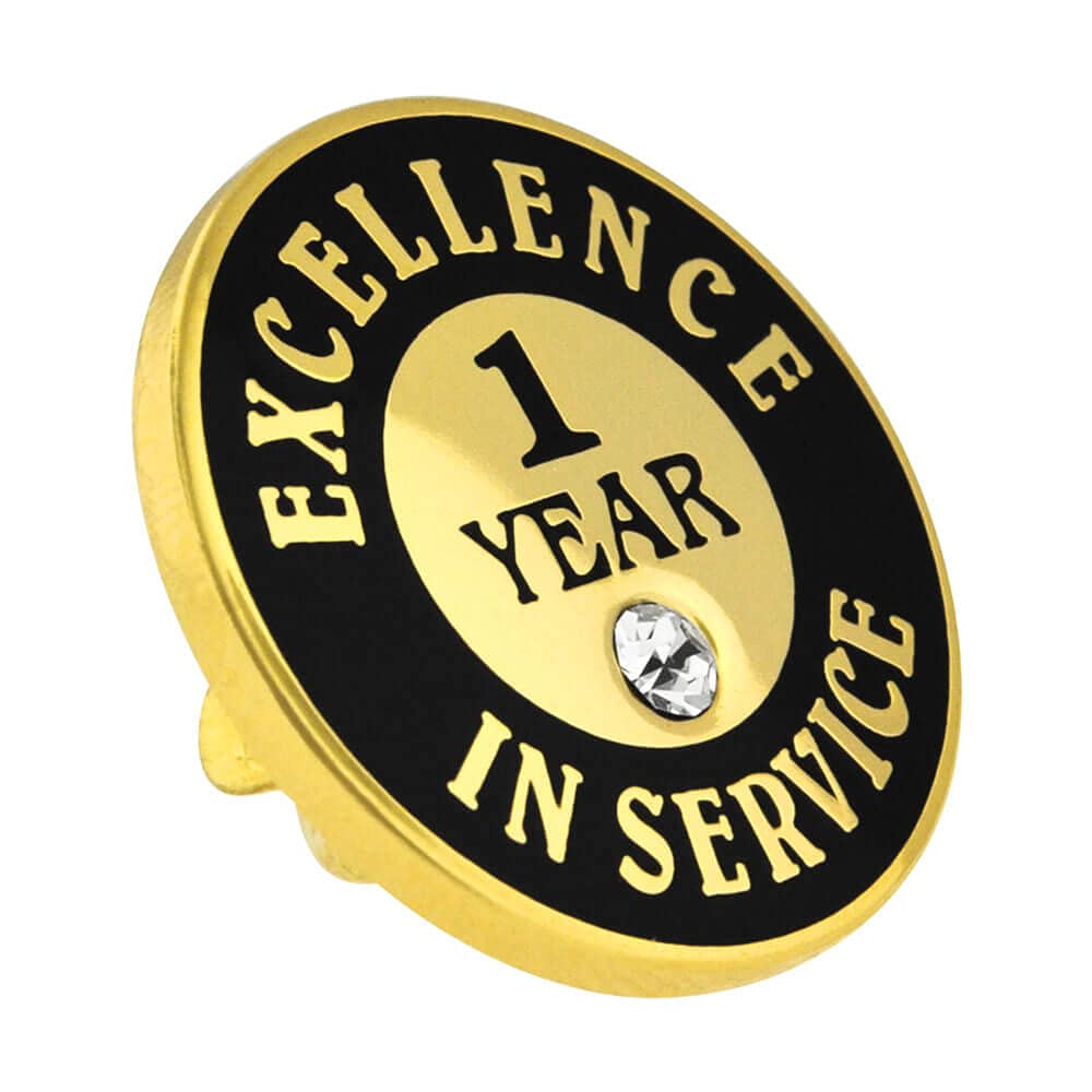 PinMart Vergoldete Anstecknadel "Excellence in Service Year" – Metall Emaille Arbeitsplatz Belohnung Pin w/Strass – 1-60 Jahre Pins für langjährige Mitarbeiter, 1 Piece, Messing, Emaille, Strass, Kein