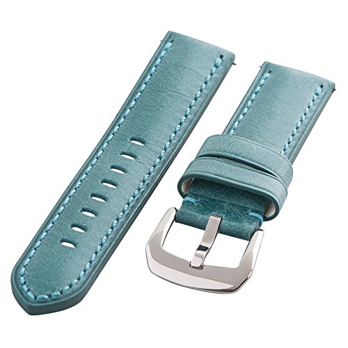Clockwork Synergy - Gentlemen’s Collection Ss Leather Watch Band Straps 22mm - Blue Washed - Men Women