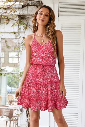 Image of Newshows Women's Summer Casual Dress Cute A Line Ruffle Hem Flattering Fit Beach Vacation Sundress