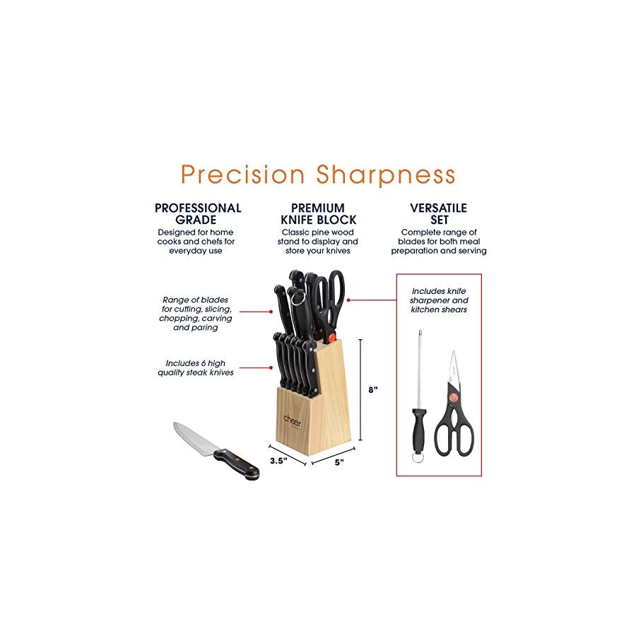 13-piece Stainless Steel Knife Set With Wooden Block 13 Piece