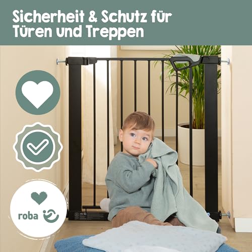 roba easySafe+ Tür- & Treppenschutzgitter aus Metall - Verstellbreite 75-82 cm - Erweiterbar bis 110 cm - TÜV-geprüft Schwarz