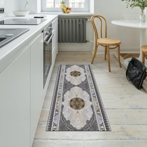 Alfombra pasillo lavable 110x180 cm gris para cocina y dormitorio 5