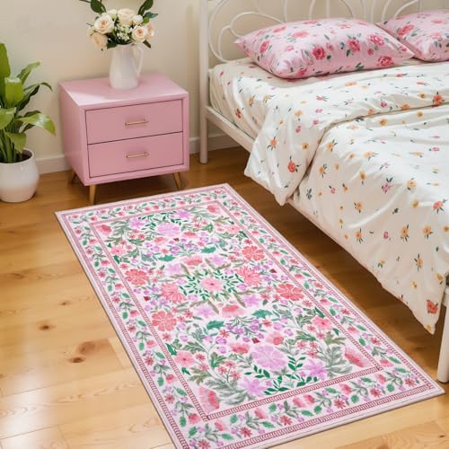 Tapete pequeño Floral Rosa 2x4 para entrada Boho lavable miniatura 2