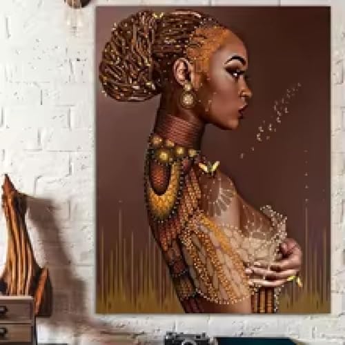 Art mural femme africaine peinture maison vibrante portrait captivant sur toile