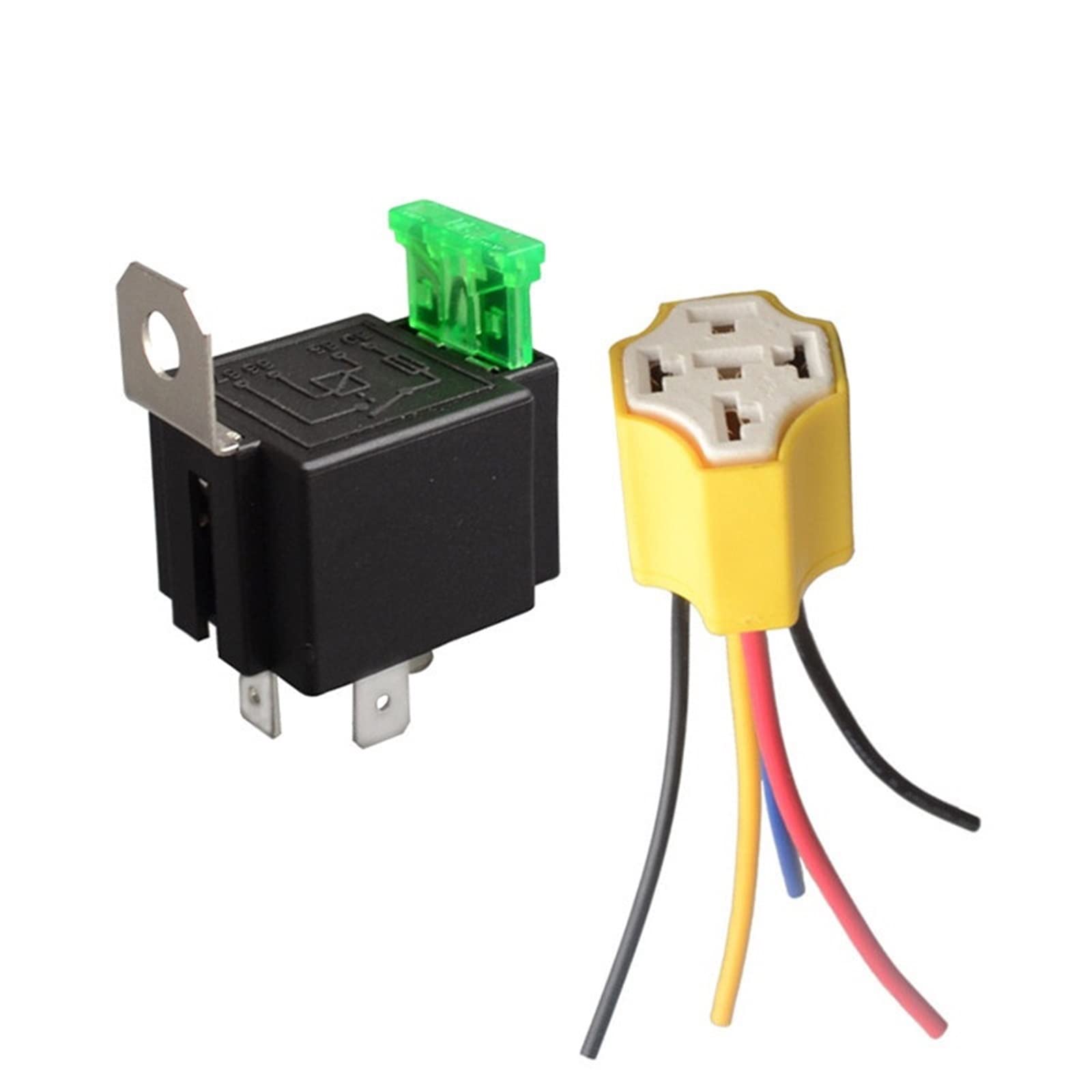 AQHYEBNSR 1set auto Relay with Fuse 12VDC 4 pin 30A + Quality Ceramic Type Socket