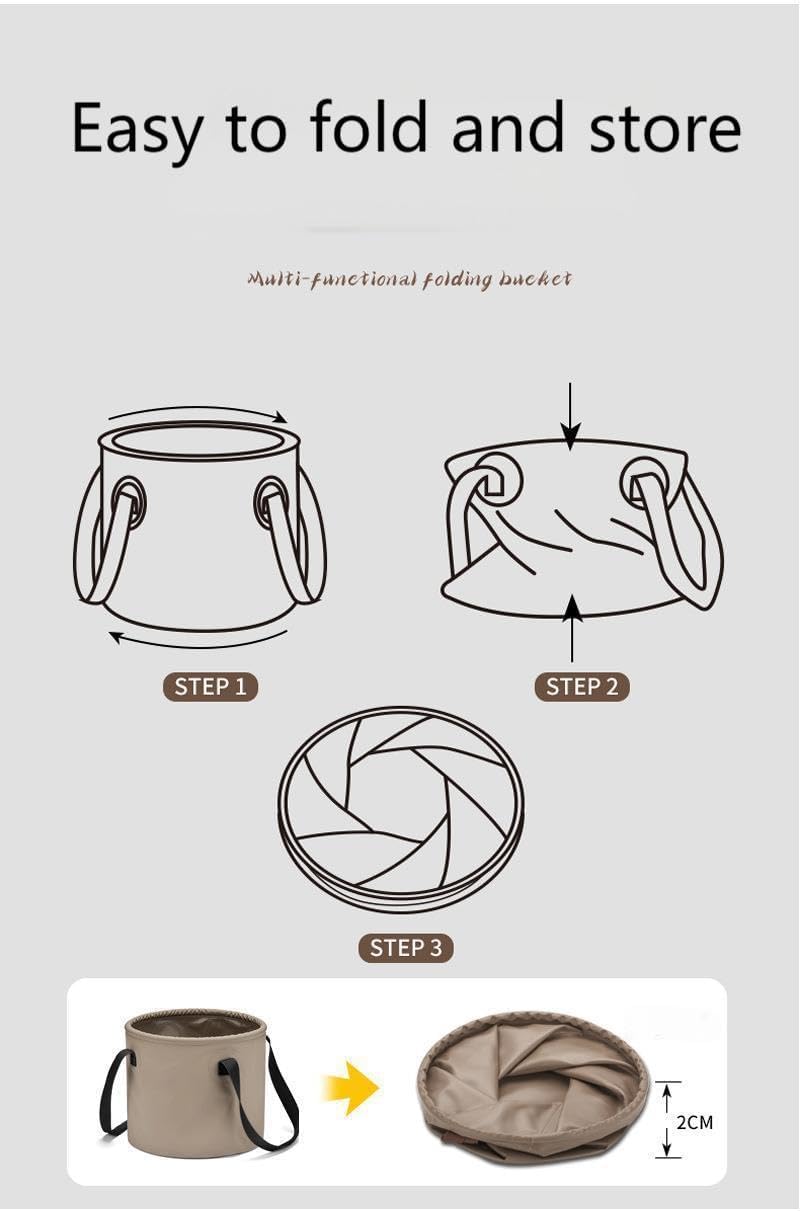 Collapsible Bucket 2.6/5.3 Gallon Portable Camping Outdoor Buckets Water Container Basin Foldable for Camping Hiking Travel Foot Soaking Fishing (Khaki, 10L(Diameter 24cm;Height 21cm))