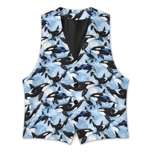 Killer Whale Orca Suit Vest for Men Slim Fit Tuxedo Waistcoat Button V Neck Business Coat2