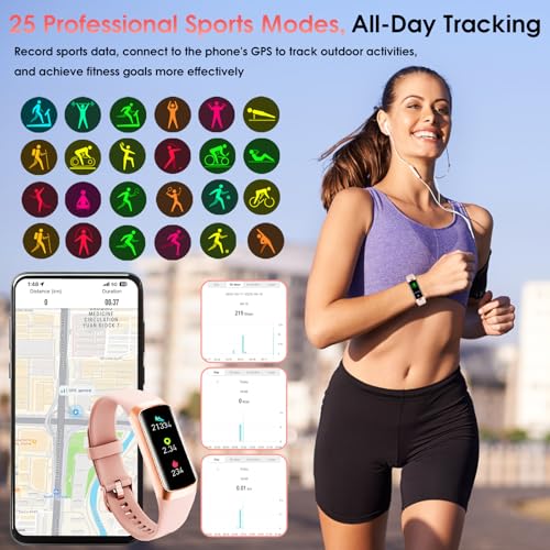 Image of Fitness Tracker Pedometer Smart Watch with 1.1 inch AMOLED Screen 24 /7 Heart Rate Monitor, Blood Oxygen & Blood Pressure Monitor, Body Temp Monitor, Sleep & Calorie Tracker, Pink