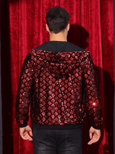 Image of Lars Amadeus Argyle Sequins Jackets for Men's Long Sleeves Metallic Shiny Hooded Disco Jacket