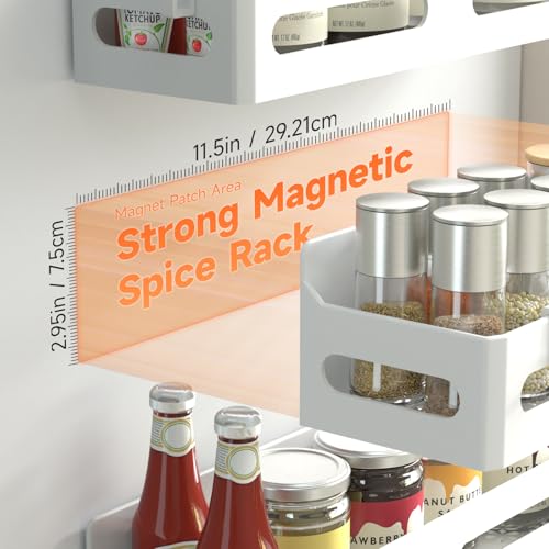 Image of Sevenblue 2-Pack Magnetic Spice Rack for Refrigerator with Hooks, White