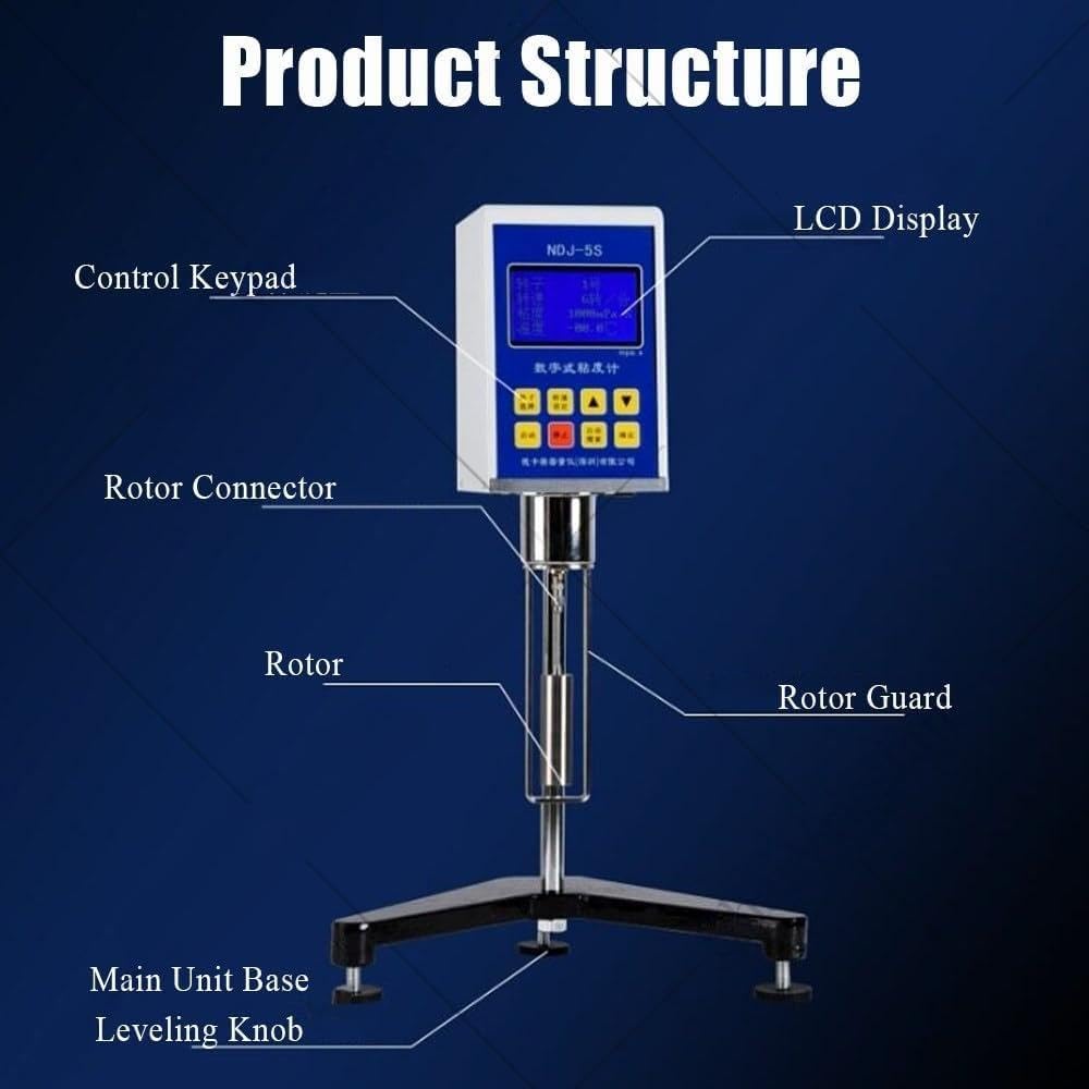 Viscosímetro rotacional digital con 4 rotores, ± 3% de precisión de medición, marco protector para pruebas de viscosidad de pintura en laboratorios industriales y de investigación