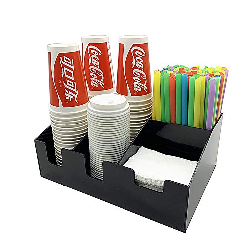 Acrylique Noir Condiment De Café Et Tasse À Café Et Couvercle Holder Dispensor Organisateur De Caddie, 6 Compartiments Cover