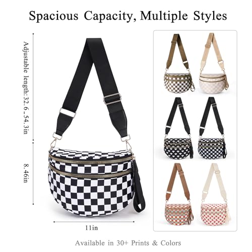 Crossbody Bags for Women, Spacious Nylon Belt Purse Fanny Packs, Crescent Oversized Checkered Bum Bag (Checkered - Light Purple) by GEMWONDER - Used condition - Image 6