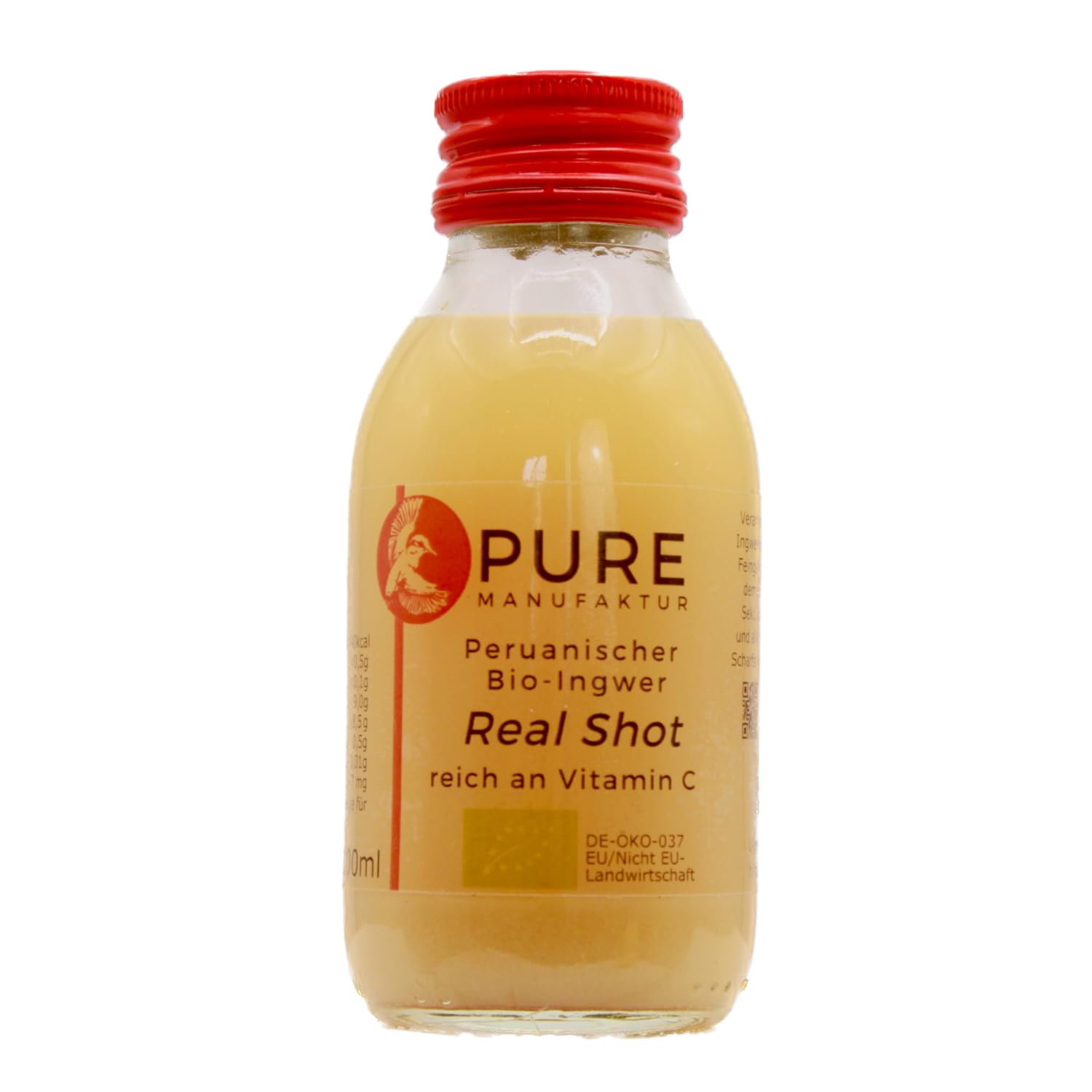 Pure Shot Confezione da 24 bottiglie da 100 ml di succo di mela e zenzero biologico vegano senza zucchero senza additivi 100% biologico (DE-ÖKO-005)