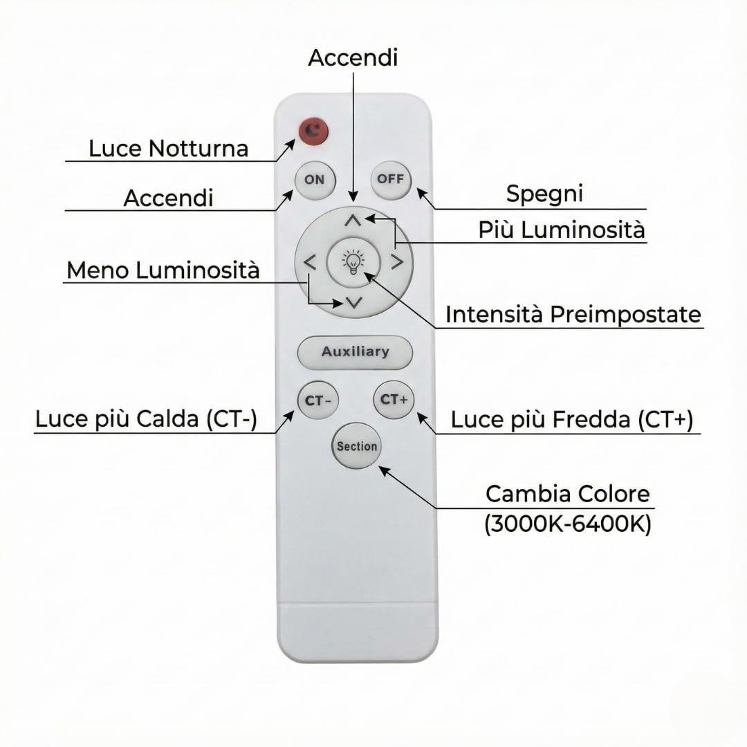 MAKA Lampadario LED Cameretta Bambini 60W Dimmerabile con Telecomando, Orsacchiotto sulla Luna, Luce Calda Naturale Fredda 3000K–4200K–6400K, Bianco, Plafoniera 15 cm, Ø 50 cm (60 Watt)