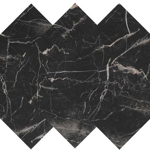 Decotalk Azulejos de suelo de 30 hojas para despegar y pegar, azulejos negros para baño, cocina, azulejos de mármol negro de 12 x 12 pulgadas, azulejos de suelo autoadhesivos, azulejos de vinilo para