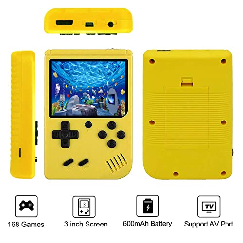Jafatoy Retro Handheld Games Console For Kids/Adults, 168 Classic Games 8 Bit Games 3 Inch Screen Video Games With Av Cable Play On Tv (Yellow) #TOP4