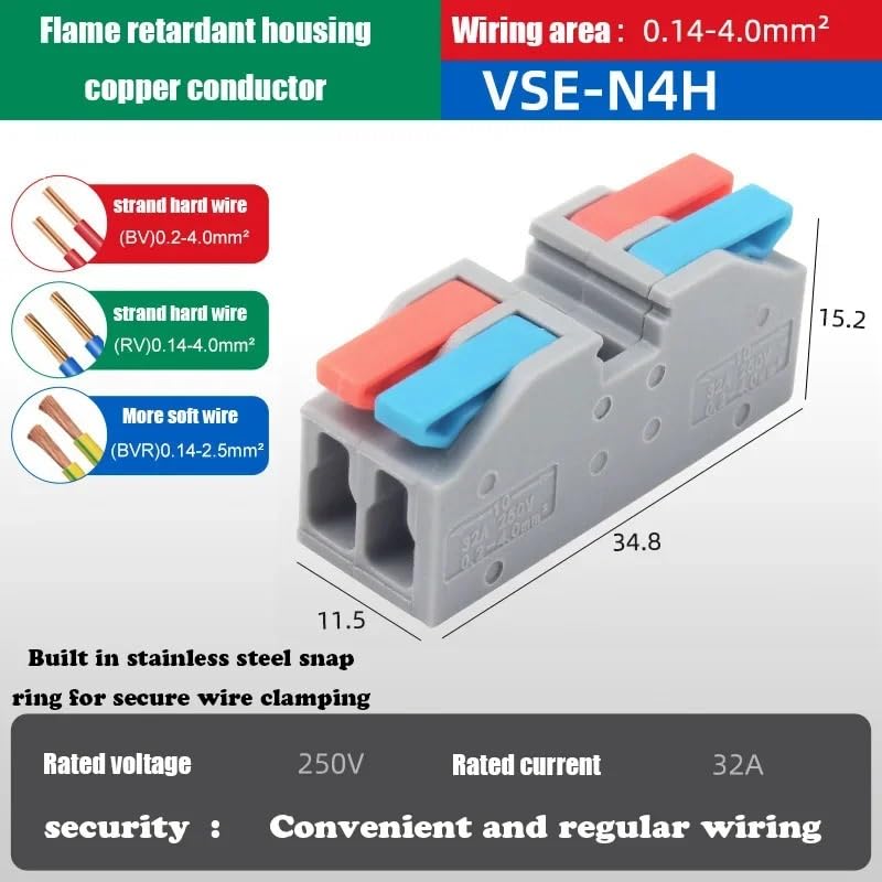 Quick Connection Terminal for Soft Wire, Multiple in and Multiple Out, Plug-in Quick Connector, Wire Coupler(QHJ-N6H-3P,1Pcs)